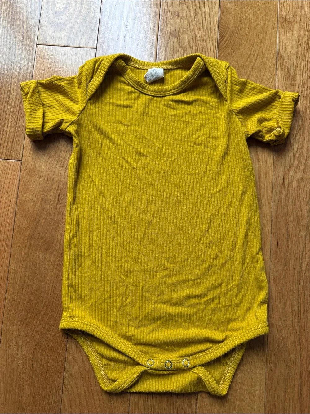kate quinn Mustard Yellow Ribbed Short-Sleeve Baby One-Piece